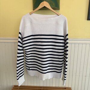 Lauren Ralph Lauren Womens White & Navy Striped Knit Sweater XL Cotton Blend